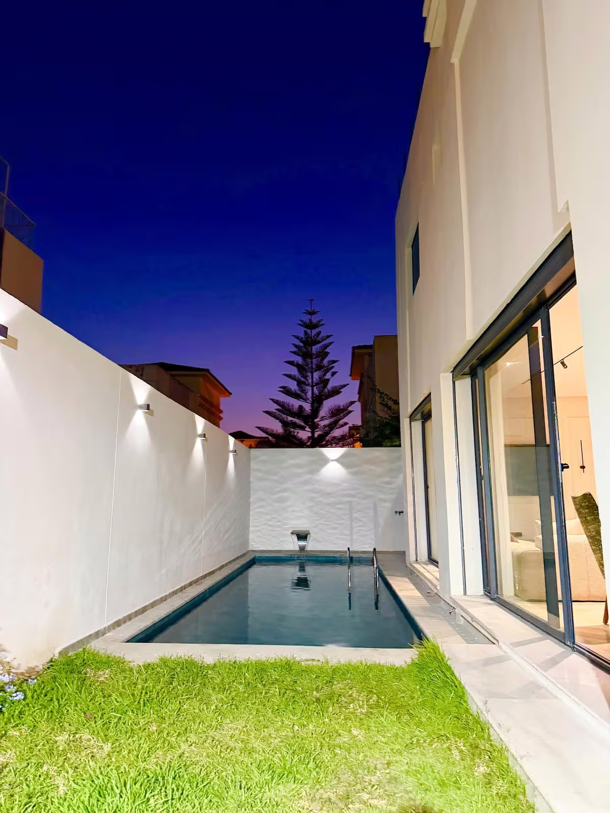 Private pool lit at dusk — Modern Villa Tangier